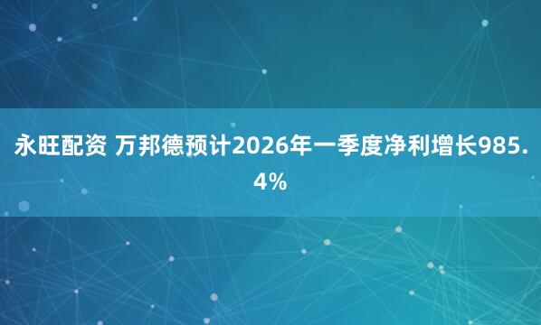 永旺配资 万邦德预计2026年一季度净利增长985.4%